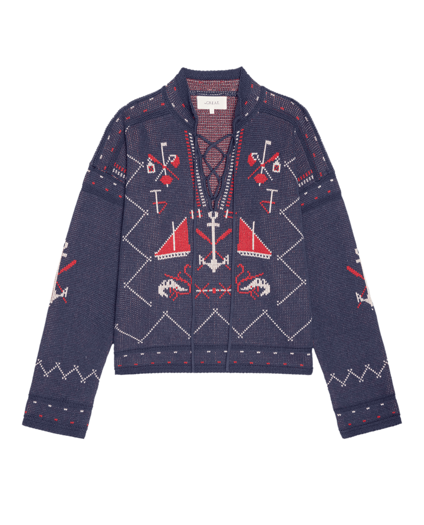 The Fisherman Laceup Pullover. -- Navy