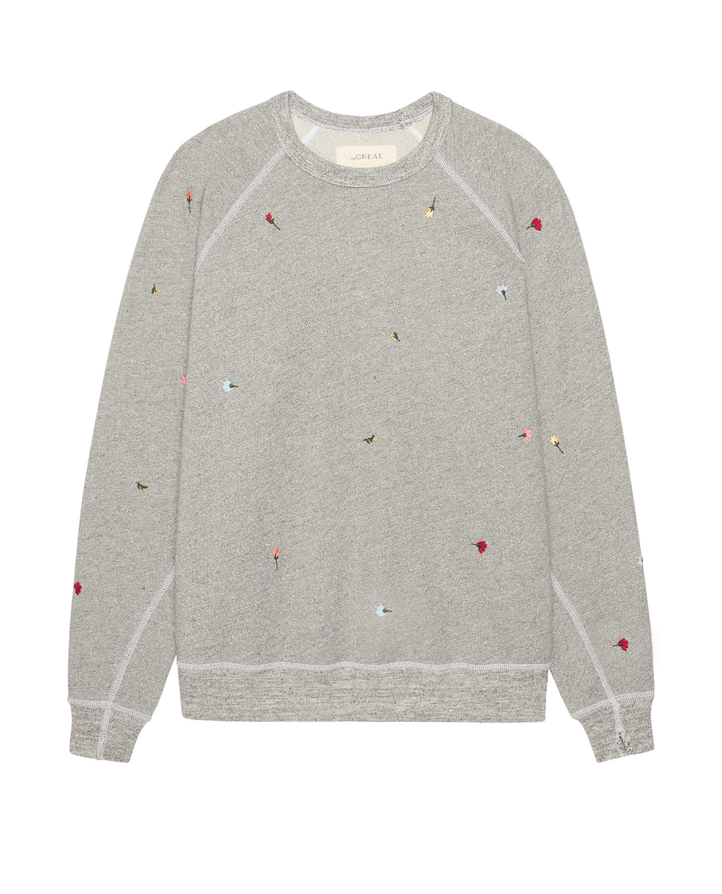 The College Sweatshirt w/ Tossed Floral Embroidery. -- Varsity Grey