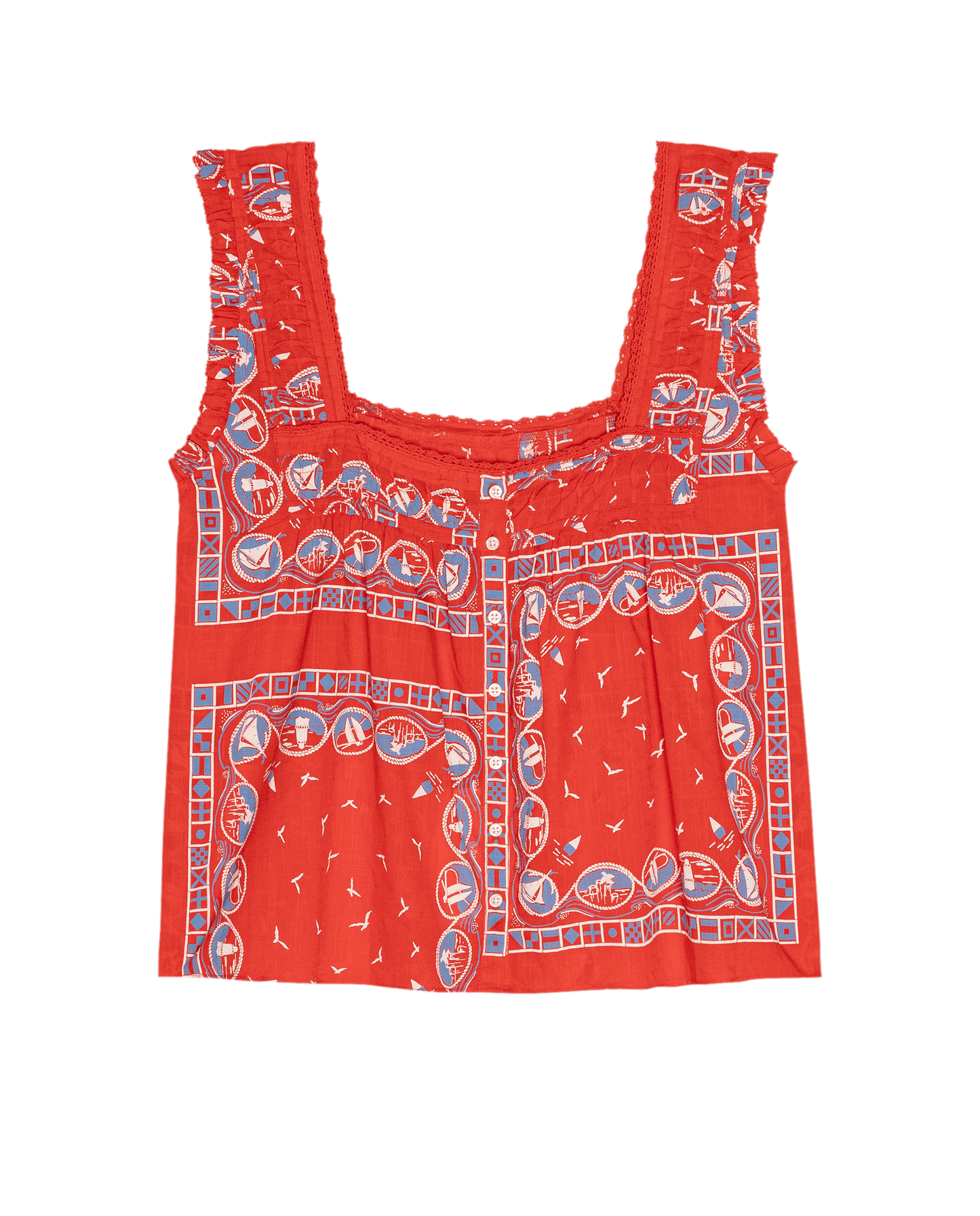The Victorian Pleat Tank. -- Red Sailboat Bandana