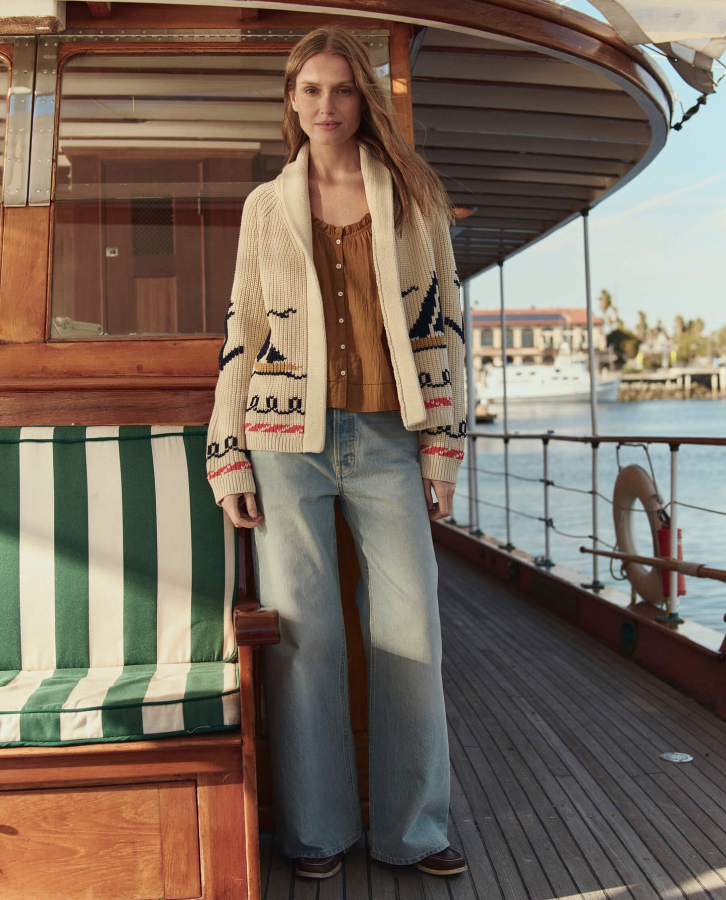 The Sailboat Lodge Cardigan. -- Cream